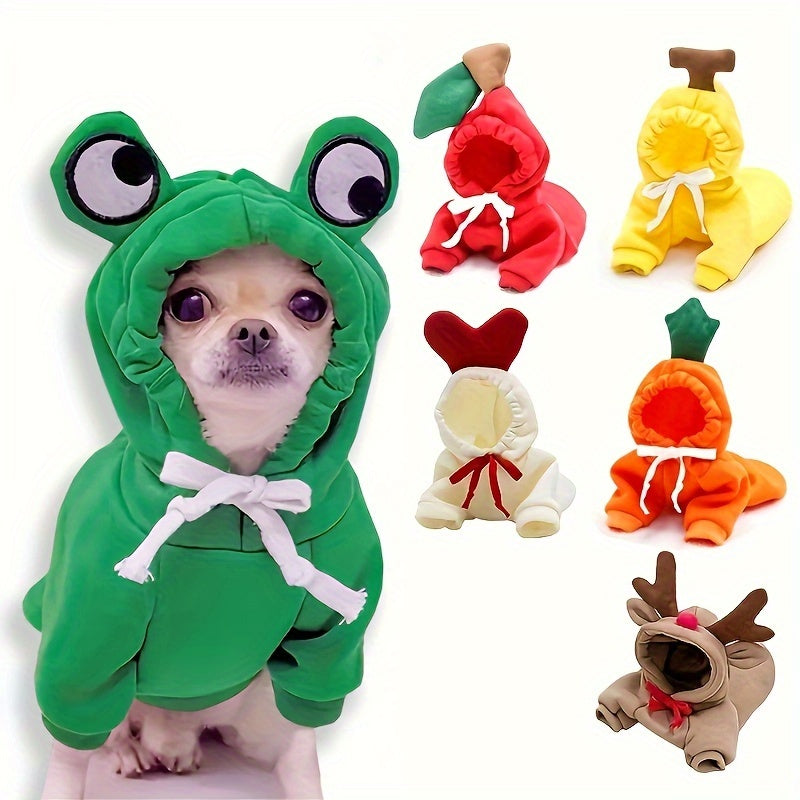 1pc Cute Fruit Design Dog Hoodie - Winter Warm Fleece Pet Clothes For Dogs Christmas Gift