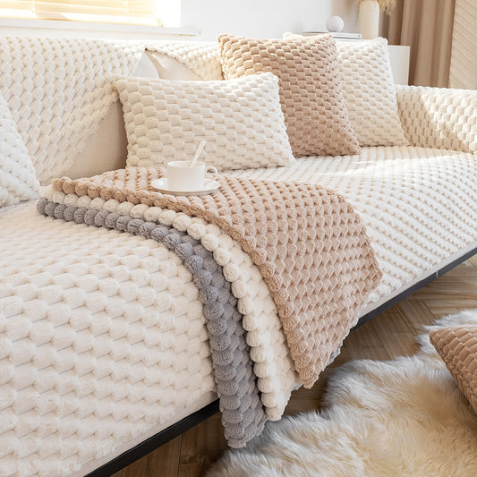 1pc Honeycomb Velvet Sofa Cushion, Pet's Favorite, Dog Friendly, Sofa Couch Cover, Thick Plush Seat Cushion Protector, Fuzzy Non Slip Sofa Slipcover, Furniture Protector, For Bedroom Office Living Room Decor